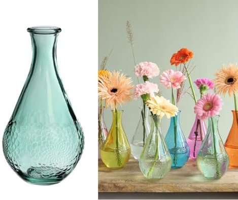 NaDeco Glasvase Ø9x16 cm – Vintage Deko-Vase mit Blumenmuster – 8 Farben – Glasflasche für Trockenblumen, Frischblumen & Stabkerzen – Dekovase Retro-StilㅤDunkelgrün