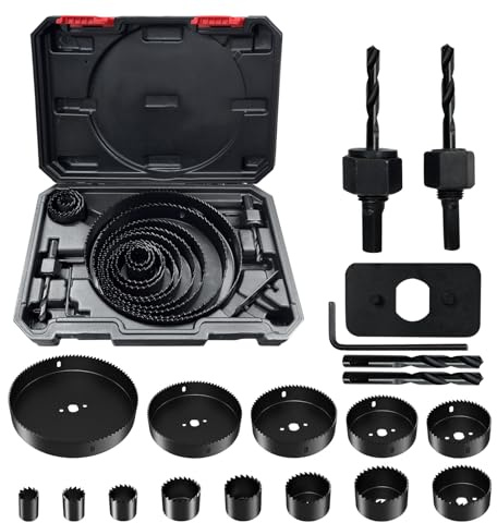 NORTOOLS Hole Saw Sets,Includes13pcs 19-152 mm Hole Saws Cutter Kit,2 Mandrels,1 Hex Key,4 Drill Bits|Precision-cut Teeth，Perfect for Drilling Soft Wood PVC Board Plastic Plate