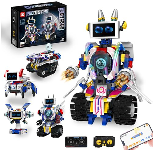 PATEMZON Technik Roboter Kinder, 5 in 1 Programmierbarer Roboter Spielzeug mit APP und Fernsteuerung, Programmierbares Roboters Bausatz, RC Roboticset Spielzeug Jungen und Mädchen ab 6+ Jahren