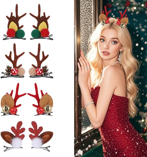 8 Stück Weihnachts Haarklammern Rentier Geweih Haarklemmen Lustige Festliche Haaraccessoires Glitzer Baum Haarnadeln Haarclips Hirsch Haar Accessoires für Weihnachtsfeier Frauen