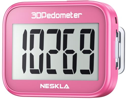 NESKLA 3D Pedometer for Walking, Simple Step Counter with Large Digital Display, Step Tracker with Removable Clip Lanyard, Accurately Track Steps for Men Women Kids Adults Seniors