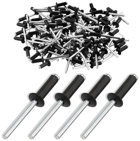 Blindnieten Aluminium, 8 Größen 3,2mm 4mm 5mm Kernziehnieten mit Offenem Ende Kuppelkopf, 200 Stück Popnieten for Verbindung von Metallplatte, Holz, Kunststoff, Befestigungen(schwarz)