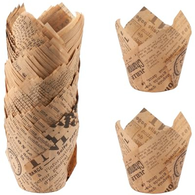 150 Pcs Tulip Muffin Cases, Cupcake Cases for Baking, Greaseproof Paper Muffin CasesMuffin Cups for Christmas Birthday Wedding Party(Brown Newspaper)