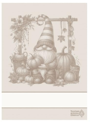 Strofinaccio in Puro Cotone da ricamare a Punto Croce, Asciugapiatti con Tela Aida, Disegno Gnomi/Zucche, Misura 49×69cm (18 Tortora)