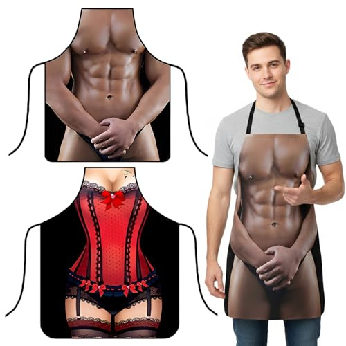 SIVZUMO 2 Stück Kochschürze, Küchenschürze Lustige Schürze Wasserdichte für Herren Damen Geschenk grillschürze für männer Damen grillschürze für männer lustig, für Party Costume Grill - Stil A