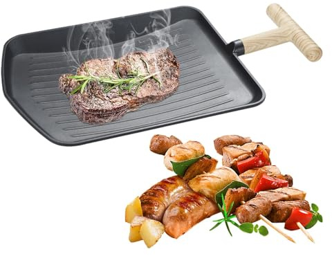 Padella Griglia - Con Manico Resistente Al Calore E Rivestimento Antiaderente | Padella Barbecue Con Griglia E Vassoio - Per Feste E Raduni In Giardino Cottura Di Carne E Verdure Per Principianti E