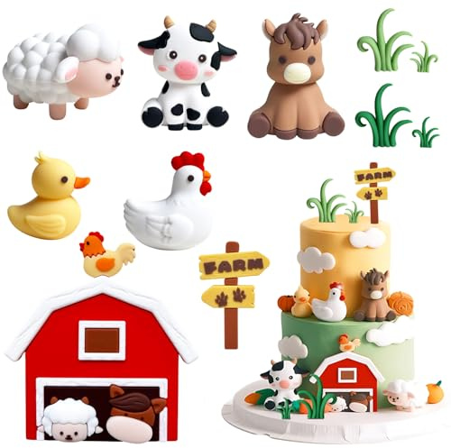 9Pcs Farm Animal Cake Decorations, 3D Cute Farm Cake Decorations for Farm Birthday, Cute Sheep Cow Farm Animal Cake Toppers, Farm Animal Birthday Decoration for Baby Shower Party Supplier Decor