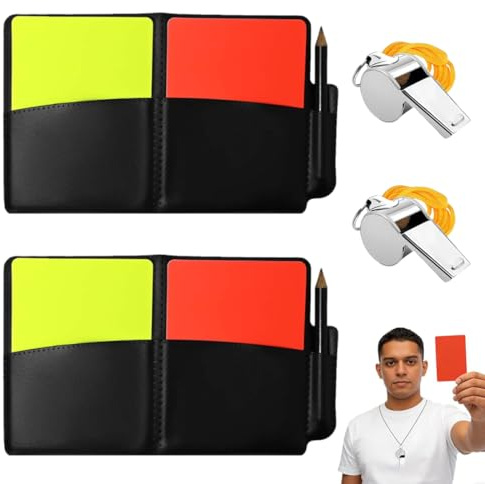 2 Stück Schiedsrichter Karten, Gelbe Und Rote Karte Fußball Set Mit Pfeife | PU Schiedsrichter Karten 12×18 cm mit Metallpfeife, für Schiedsrichter und Fußballvereine