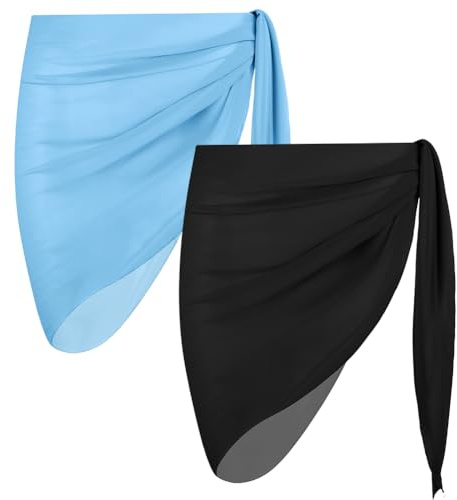 Aomig Women Beach Sarong 1/2PCS Ladies Girls Knot Sheer Shrug Skirts Beach Wrap Short Sarongs Bikini Cover Up Swim Suits Coverup Cover Skirt with Fringes Pareo Dress Wrap Swimwear Cover Swimsuit Wrap