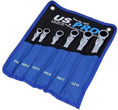 Metric Double Flexi Ratchet Spanner Set 8mm - 19mm 6pc 12 Sizes Bergen AT623