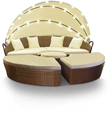 Swing & Harmonie Sonneninsel - Poly Rattan Lounge - mit LED Beleuchtung - Hochwertige Garten-Couch - Outdoor-Chill-Lounge - Couchliege Garten - Sunbed - (210cm, Braun)
