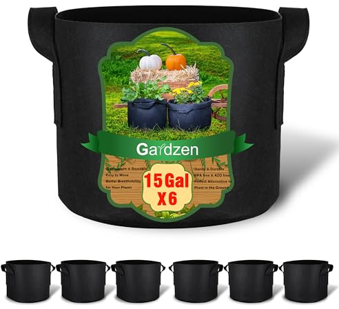 gardzen Pflanzbeutel, 6 Stück, 4,5 l, Belüftung, Stofftöpfe mit Griffen, robuste Stofftöpfe für Pflanzen