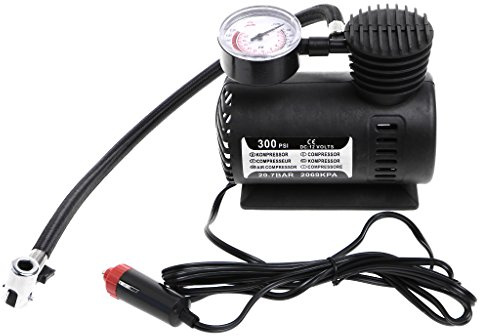 FlowerPEI Compresor de aire multifuncional portátil mini 300 PSI 12V con inflador eléctrico y manómetro para neumáticos de coche, motocicleta, bicicleta, juguetes inflables