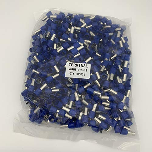 Davitu Terminals - 500PCS/Bag E10-12E16-12Tube Insulated cord end terminals 2MM Cable Connector wire terminals Insulating Crimp Terminal Connector - (Color: Blue, Pins: E10-12)