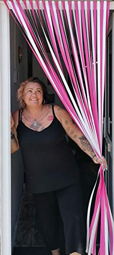 Holland Plastics Original Brand Robust Window Screen, Fly Screen, Strip Screen, Door Panel, Wild Neon Pink & White, 80 cm Wide, Complete with Self-Adhesive Hooks for UPVC Plastic Frames
