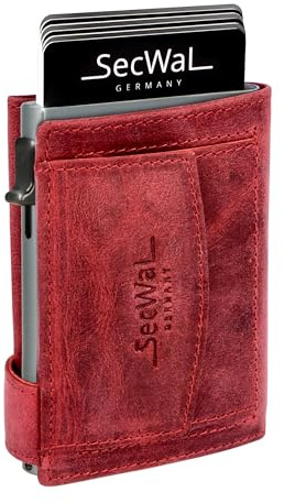SecWal Kartenetui mit Münzfach Druckknopf inkl. Geschenkbox - Made in Germany - Echtleder Mini Geldbörse inkl. E-Book für Damen und Herren - RFID Schutz Portemonnaie Leder