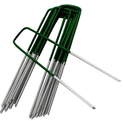 ANSIO Weed Membrane Pegs 10 Pack - 6 Inch/150mm U-Shaped Half Green Garden Pegs for Weed Control Membrane, Ground Pegs for Securing Lawn, Artificial Grass, Matting, Netting-Galvanized Staples and Pins