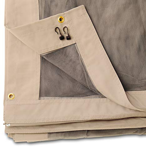 Moskitonetz für Gartenpavillon Rendezvous Deluxe 3x3 m - Polyester - Insektengitter inkl. Haken, mit Reißverschluss - Cappuccino