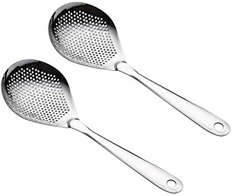 XXXXW Schaumlöffel Sieb Schöpfkelle 2-teiliges Set Edelstahl Seiher Dicker Griff Sieb Küche Seiher kleines Loch Skimmer, einfach zu bedienen, 12,7 x 3,9 Schaum Abseihlöffel