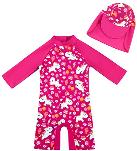 upandfast Baby Badeanzug mit Sonnenhut UPF 50+ Badebekleidung für Baby | schnelltrocknendes, angenehmes material,einteiliger bademode,langärmeliger rash guard