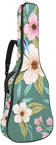 Gitarren-Gigbag, wasserdicht, Reißverschluss, weicher Gitarren-Rucksack, Bassgitarre, Akustik- und klassische Folk-Gitarren-Tasche, naturfarben bunt bemalte Blumen