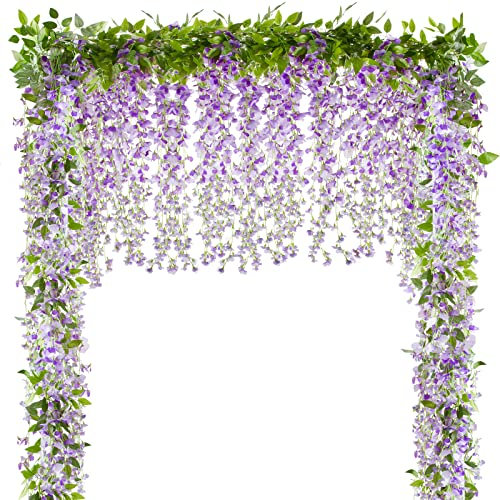 VINFUTUR 2×200cm Kunstblumen Wisteria Künstliche Glyziniengirlande Künstliche Wisteria Künstliche Blumengirlande Blauregen für Hochzeit Party Home Gartendeko