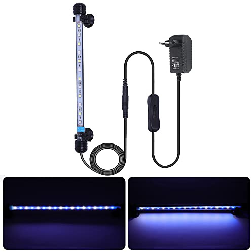 VARMHUS Eclairage Aquarium LED, étanche à l'eau LED Poisson Dragon Lumière D'éclairage (Expédié d'Allemagne) (Bleu & Blanc, 28cm)