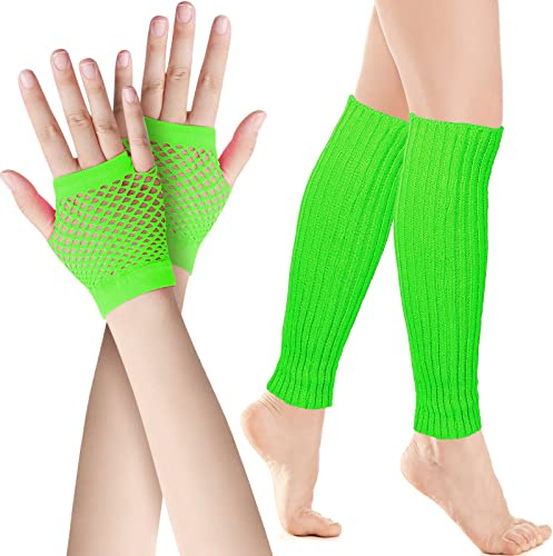 SATINIOR Elastische Neon Beinstulpen und Netzhandschuhe Set Kostüm 80er Jahre Zubehör für Karneval