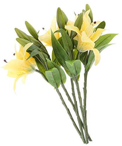 Tubayia 5 Stück Künstliche Lilie Blüten Stiel Gelb Kunstblumen Hochzeit Party Garten Tischvasen Dekoration