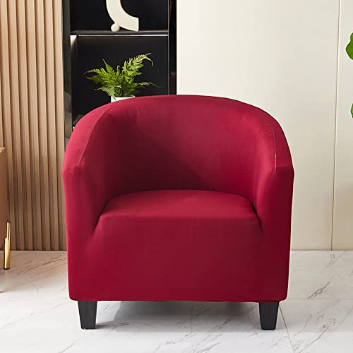 YOPOIY Strecken Sesselhusse mit elastischer Unterseite einfarbig Sesselbezug Spandex rutschfest Cocktailsessel bezug Bartheke Wohnzimmer -rot