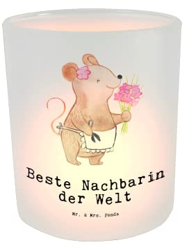 Mr. & Mrs. Panda Outdoor Windlicht Maus Beste Nachbarin der Welt - Geschenk, Glas kerzenhalter, Nachbarn, Geschenkidee, aus, Freundin, Dankeschön, Teelichthalter, Nachbarschaft, Freundschaft