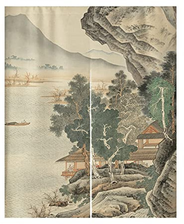 Surwin Japanischer Stil Türvorhang Chinesischer Stil Japan Noren Raumteiler Tapisseri Leinen Lang Vorhänge Partition Gardinen Tür Vorhang Tapisseri für die Türdekoration (85x150cm,Grüne Kiefer)
