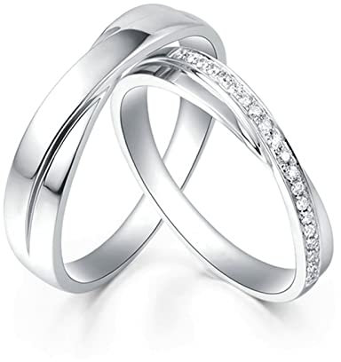 AMDXD 950 Platin Ringe Diamant 0.11ct, Preis für 2 Diamantring Kreuz Design Hochzeitsring Partnerringe, Damen 60 & Herren 61, Echtschmuck