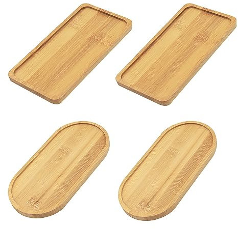 KtbeYTi 4 Piezas Posavasos de Bambú 17.5 cm x 8.8 cm Bandejas de Madera, Bandeja Bambú Rectangular Ovalada para Té, Café, Pastel, Suculento