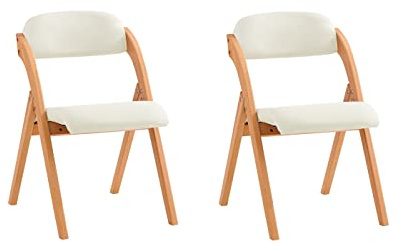 SoBuy Silla Plegable de Madera – Silla Plegable Interior con Asiento Acolchado, Silla Comedor de Madera para salón y Cocina, sillas Comedor Pack 2 Blanco 47,5 x 59 x 77 cm FST92-Wx2