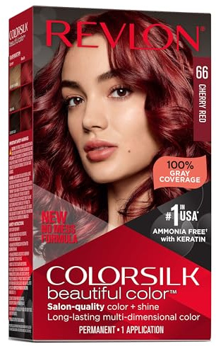 Revlon ColorSilk Beautiful Color Hair Color, Colorazione Permanente Fai-Da-Te A Casa, Senza Ammoniaca, 100% Copertura Dei Bianchi, Arricchita Con Cheratina, 66 - Rosso Ciliegia
