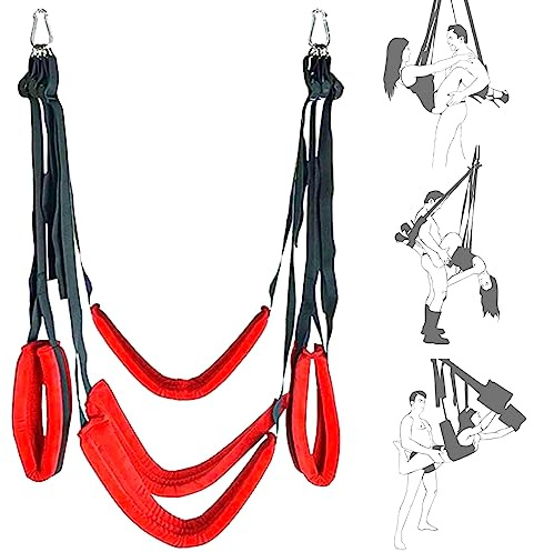 Reraby Sex Swing, Sex Swing for Couples with Widened Thick Comfortable Swing, Sex Toy Love Slings for Adult Couples with Adjustable Straps Sex Swing Restraint Toys(Red)