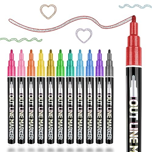 Frevoitna Glitzerstifte Zauberstifte Outline Stifte 12 Farben Metallic Zauberstifte Geschenke für Mädchen Glitzerstifte für Scrapbooking Basteln Einschulung Mädchen Kindergeburtstag
