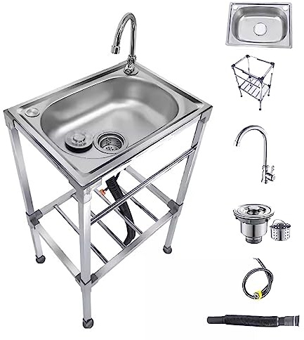 AMMOI Gewerbliche Spüle Mit Wasserhahn Und Halterung Spüle Campingküche Spülschrank Leicht Zu Installieren/reinigen Mobiles Spülbecken Für Wäsche Garage Garten Restaurant (Size : 48x35x83cm)