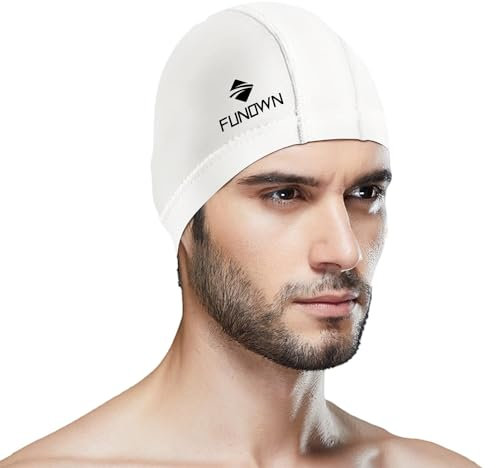 Swimming Cap PU Coated Soft Swimming Cap Ear Protection Swimming Cap Waterproof Swimming Cap for Men Women Long Short Hair (Weiß)