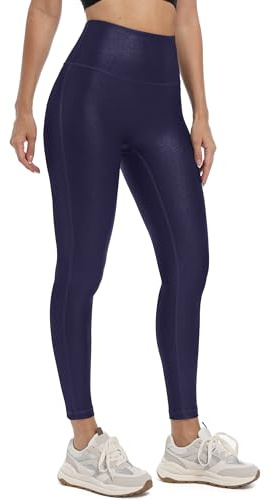 HARTPOR Kunstleder-Leggings für Damen, 63,5 cm / 71,1 cm, hohe Taille, Bauchkontrolle, Lederhose, Stretch-Leggings, Marineblau, XX-Large