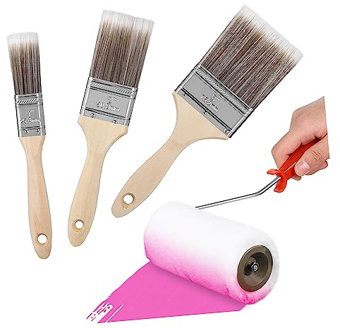 Hemoton 1set Paint Brushes and Roller Painting Tools for Acrylics Varnishes and Epoxy Resin Includes Wooden Handle Brushes Roller for Walls Ceilings