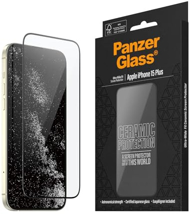PanzerGlass™ Keramik schutz Glas für iPhone 15 Plus - 5x stärkerer Displayschutz, Ohara-Glas mit astronomischer Stärke, Ultra-Klar Displayschutzfolie, Anti-Kratzer, Bläschenfrei
