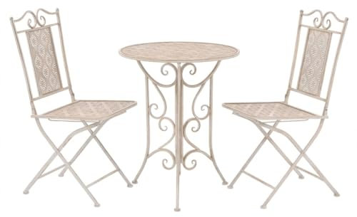 Makastle Bistroset 3-teilig, Bistrotisch Gartenstühle, Kleiner Gartenlounge Balkonset Gartengarnitur mit Kissen, Sitzgruppe im Garten und Balkon, Gartenmöbel Set, Stahl Weiß