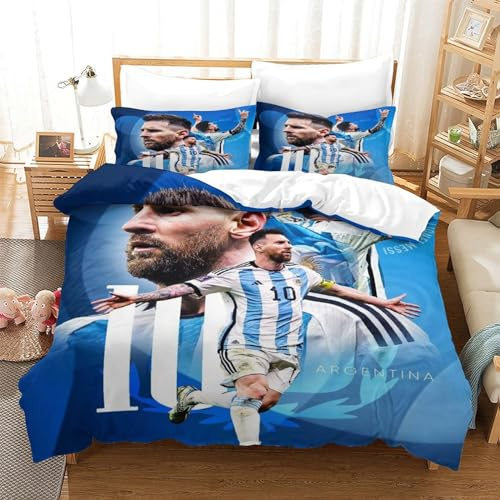 Ensemble de literie tanzhenning Lionel Messi Imprimé 3D Housse de couette et taie d'oreiller Single (140x200cm) en microfibre, toutes saisons, lavable en machine, unisex, 1 unité