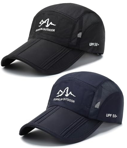 AYPOW 2 Pack Baseball Cap Herren Damen, Faltbar Schnell Trocknend Basecap mit Atmungsaktivem Mesh, Sports Running Cap Sonnenhut Baseballkappe Unisex Verstellbar Outdoor Tennis Golf UV-Schutz Cap