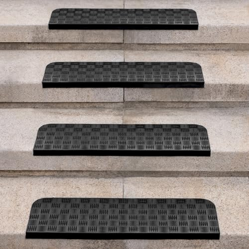 Spurtar Juego de 4 Cinta Caucho Sintético，65 x 25 cm Antideslizante Escaleras Alfombrillas de Goma para Escaleras, Antideslizantes para Interiores y Exteriores Moqueta Adhesiva con Doble Cara