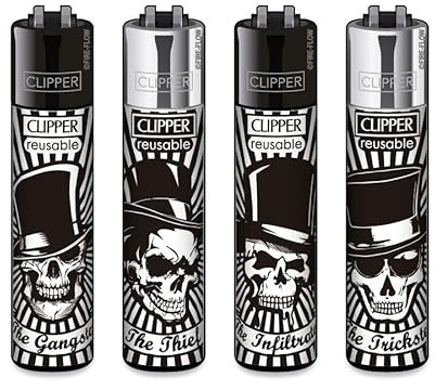 Clipper® 4er Set Party Skulls Feuerzeuge + 1 Sticker High Zombie