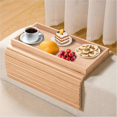 Duscdesp Sofa Tablett Sofatablett Armlehne Bambus Sofalehne Ablage, Anti-Rutsch Couch Tablett Anti-Sturz Couchtablett Tisch Faltbare Sofa Organizer für Fernbedienung Snacks, Handy, Getränke, Tasse