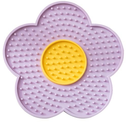 HUANGENG Cats & Dogs Lick Pad Flower Shape Silicone Licking Mat with Suctions Cup Slow Feeders, Purple